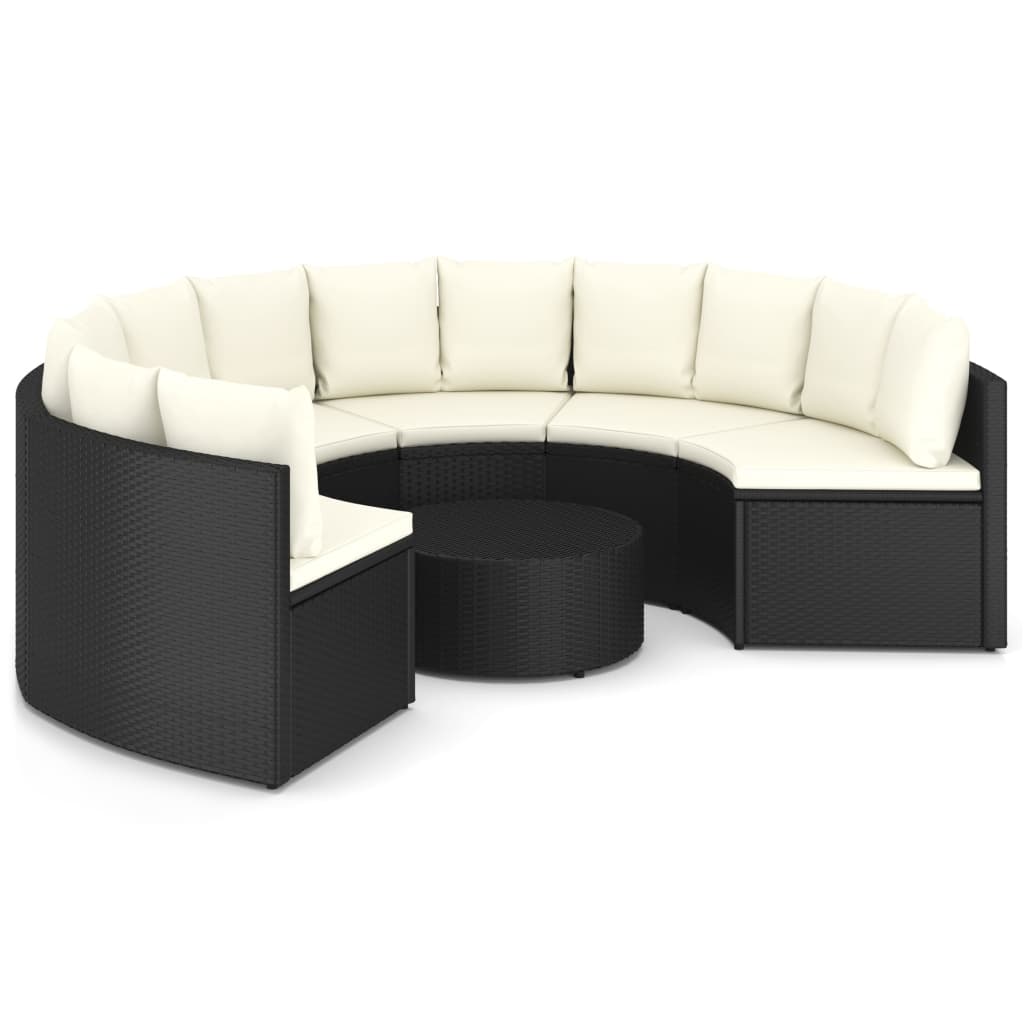 7-tlg. Garten-Sofagarnitur mit Auflagen Poly Rattan Schwarz