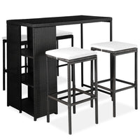 Thumbnail for 5-tlg. Gartenbar-Set mit Kissen Poly Rattan Schwarz