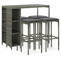 Thumbnail for 5-tlg. Gartenbar-Set mit Kissen Poly Rattan Grau