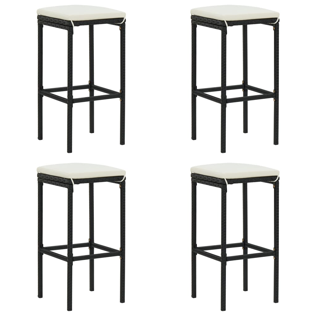 5-tlg. Gartenbar-Set mit Kissen Poly Rattan Schwarz
