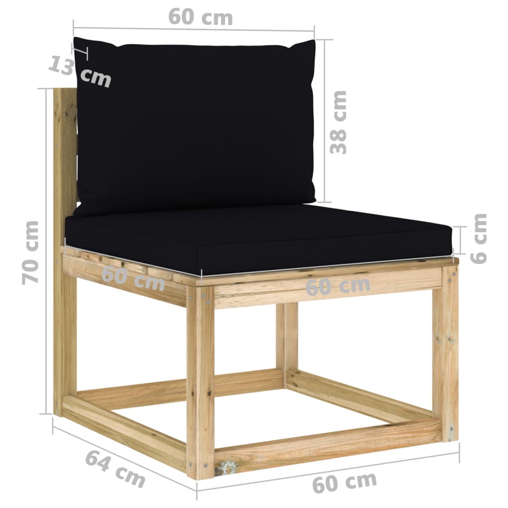 Garten-Mittelsofa mit Kissen Grün Imprägniertes Kiefernholz