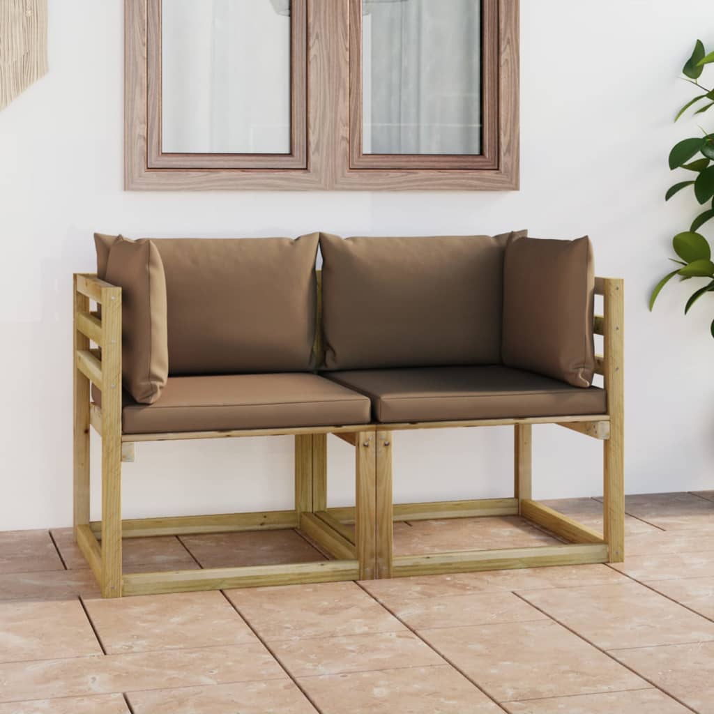 Garten-Ecksofas mit Kissen 2 Stk. Kiefernholz Grün Imprägniert