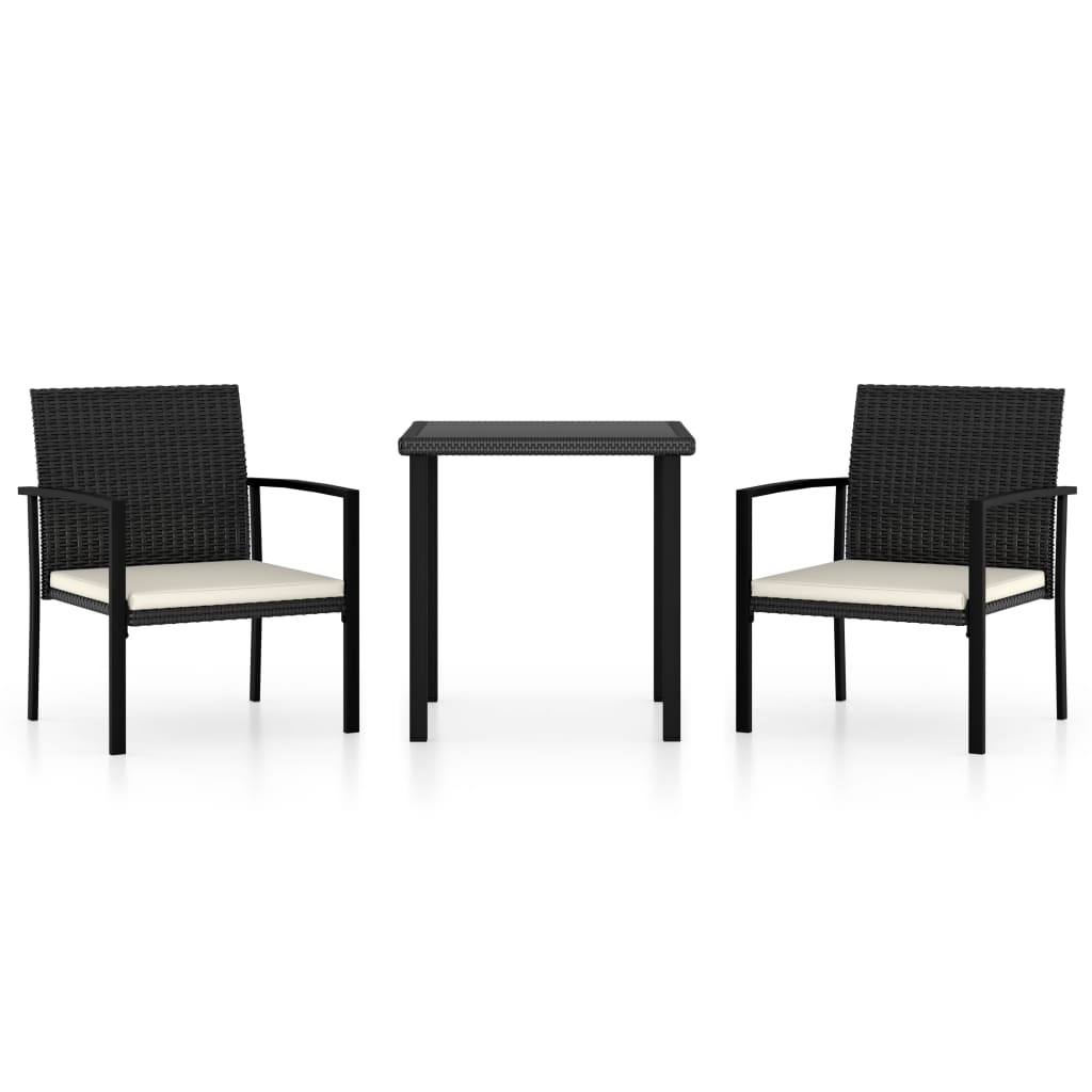 3-tlg. Garten-Essgruppe Poly Rattan Schwarz