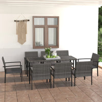 Thumbnail for 9-tlg. Garten-Essgruppe Poly Rattan Grau