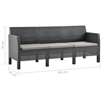 Thumbnail for 3-Sitzer Gartensofa mit Kissen Anthrazit PP Rattan