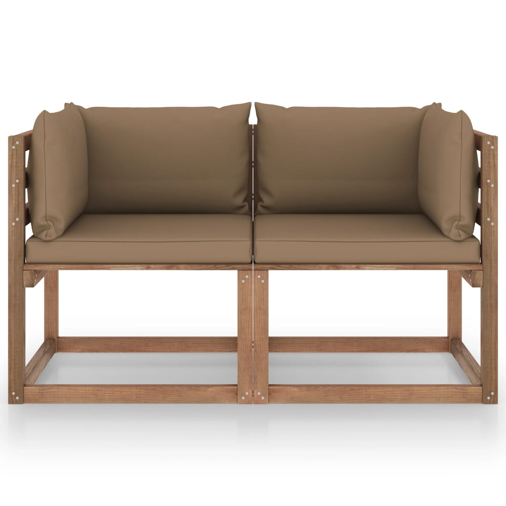 Garten-Palettensofa 2-Sitzer mit Kissen Taupe Kiefernholz