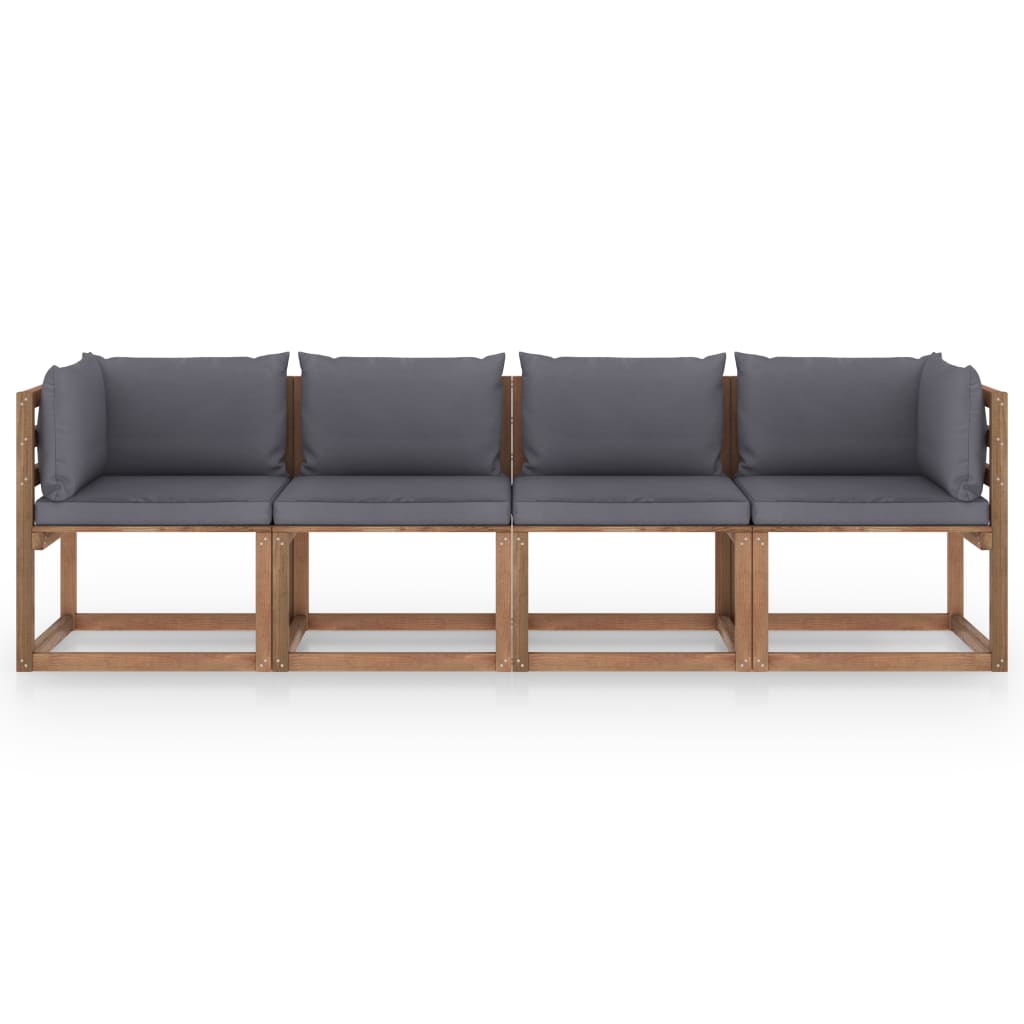 Garten-Palettensofa 4-Sitzer mit Kissen Kiefernholz Imprägniert