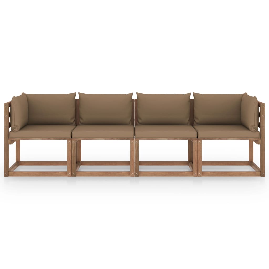 Garten-Palettensofa 4-Sitzer mit Kissen Kiefernholz Imprägniert