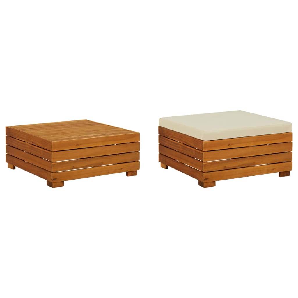 Gartentisch und Hocker mit Kissen Massivholz Akazie