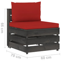 Thumbnail for Modulares Mittelsofa mit Kissen Grau Imprägniertes Holz