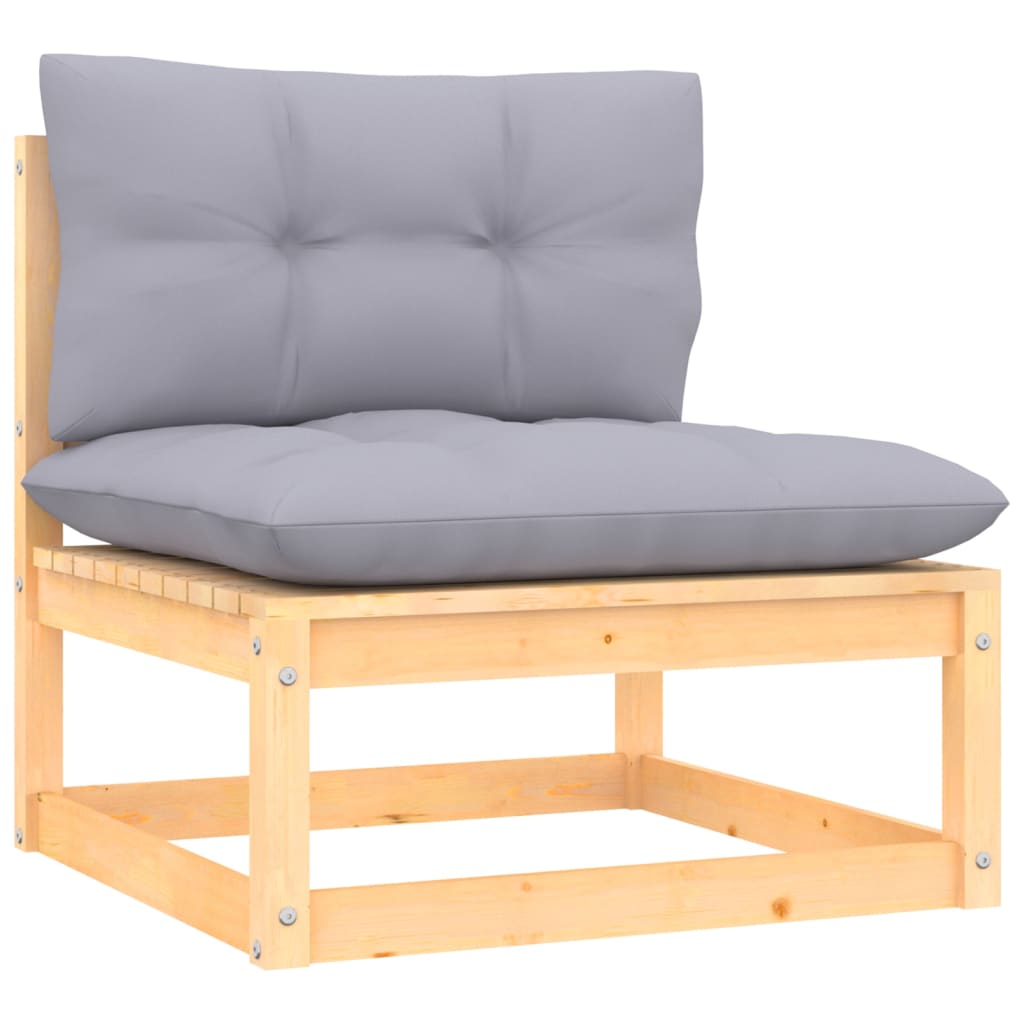 Garten-Mittelsofa mit Grauen Kissen Massivholz Kiefer