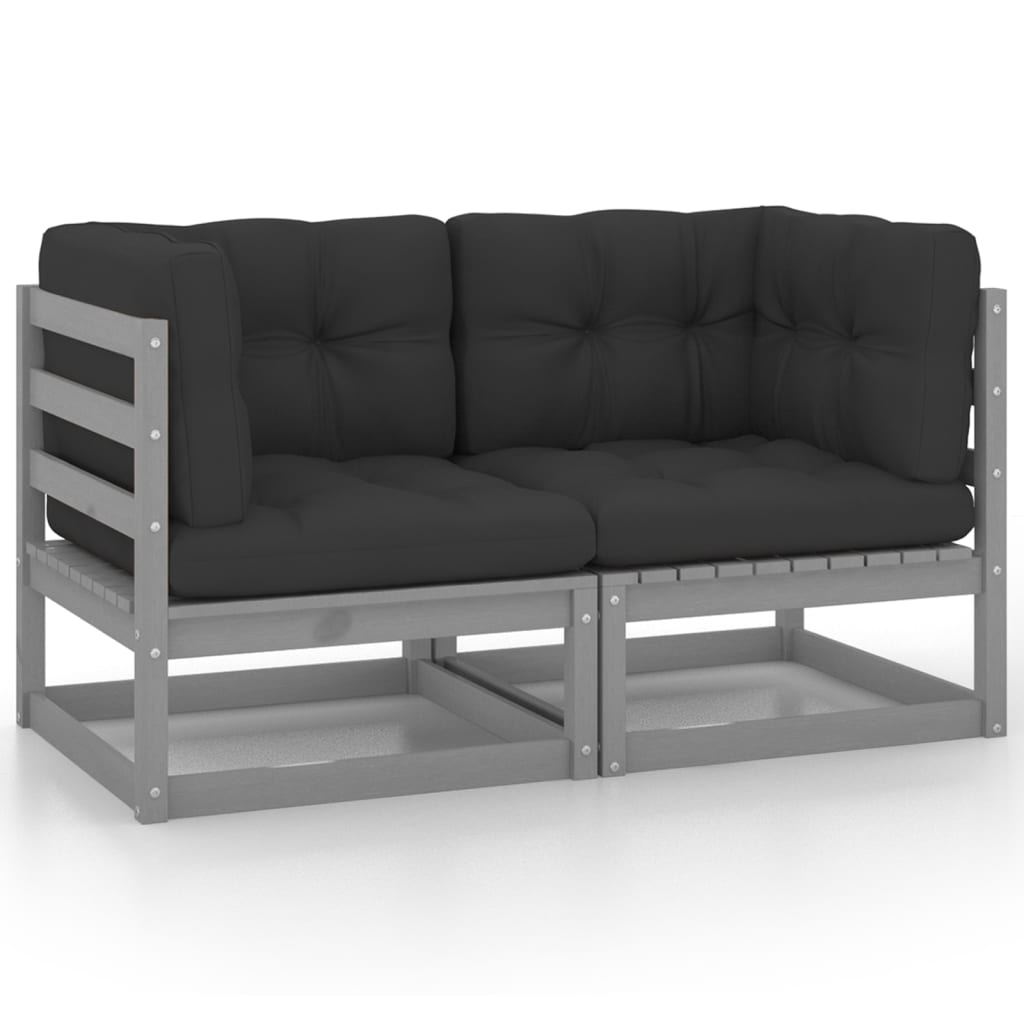 Gartensofa 2-Sitzer mit Kissen Grau Kiefer Massivholz Weiß