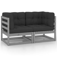 Thumbnail for Gartensofa 2-Sitzer mit Kissen Grau Kiefer Massivholz Weiß