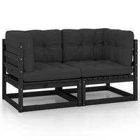 Thumbnail for Gartensofa 2-Sitzer mit Kissen Schwarz Kiefer Massivholz Weiß