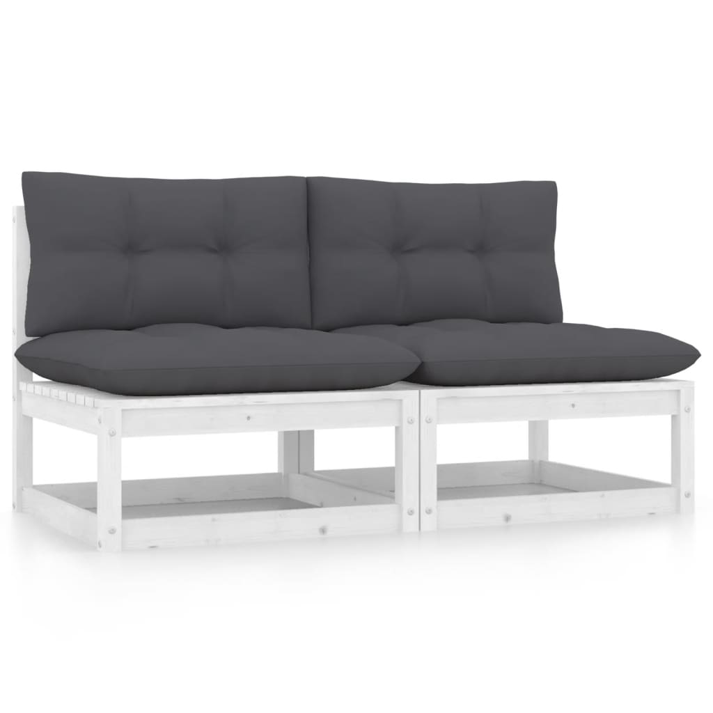 Garten-Mittelsofas mit Anthrazit Kissen 2 Stk Massivholz Kiefer