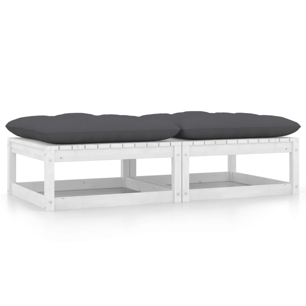 Garten-Fußhocker mit Kissen 2 Stk. Weiß Massivholz Kiefer