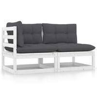 Thumbnail for 2-tlg. Garten-Lounge-Set mit Kissen Weiß Kiefer Massivholz