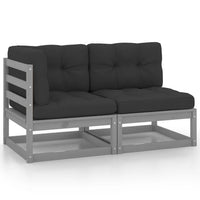 Thumbnail for 2-tlg. Garten-Lounge-Set mit Kissen Grau Kiefer Massivholz