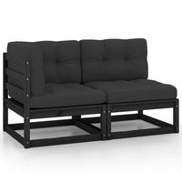 Thumbnail for 2-tlg. Garten-Lounge-Set mit Kissen Schwarz Kiefer Massivholz