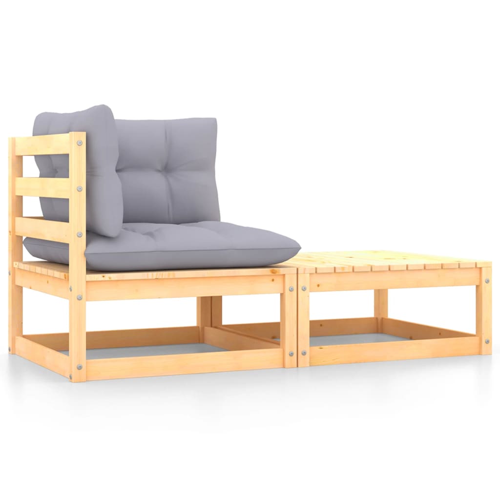 2-tlg. Garten-Lounge-Set mit Kissen Kiefer Massivholz