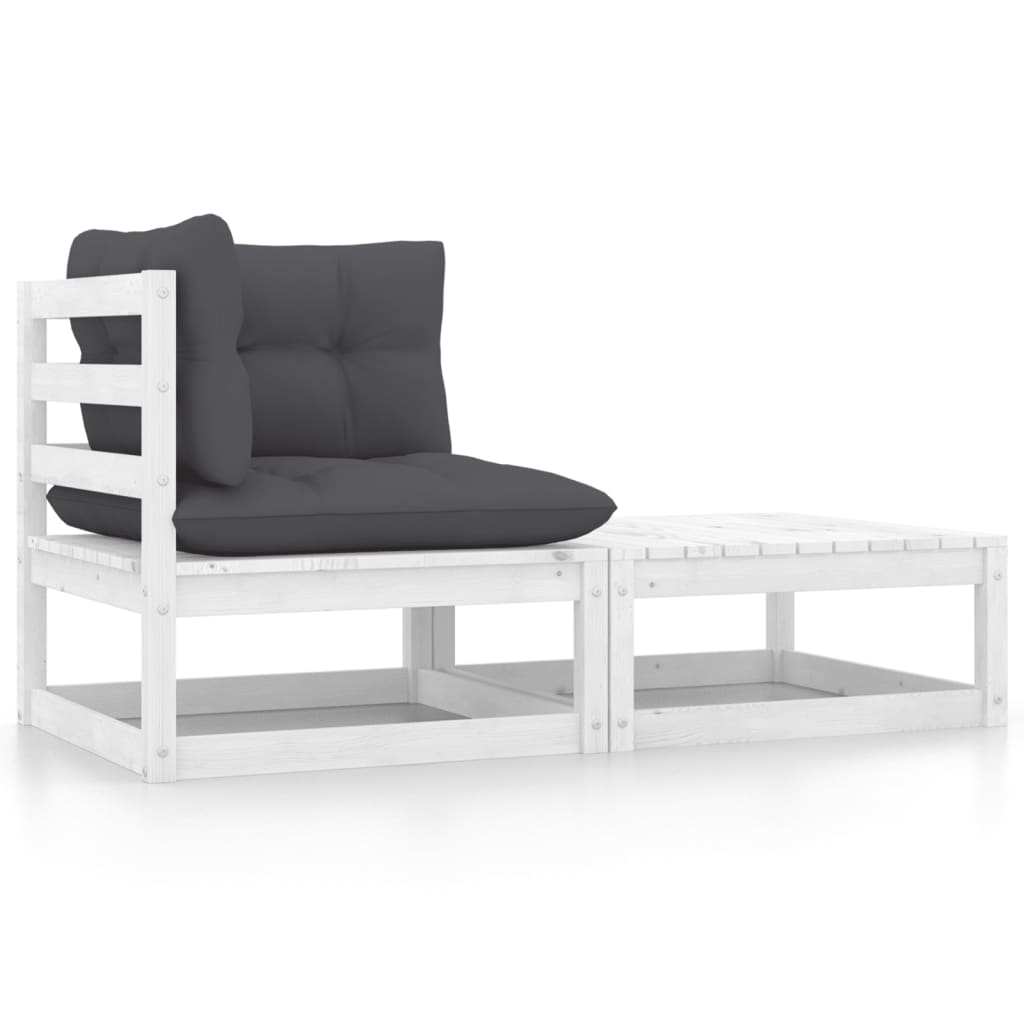 2-tlg. Garten-Lounge-Set mit Kissen Weiß Kiefer Massivholz