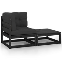Thumbnail for 2-tlg. Garten-Lounge-Set mit Kissen Schwarz Kiefer Massivholz