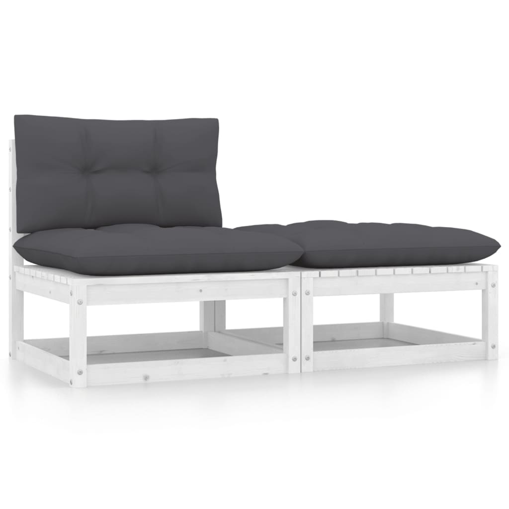 2-tlg. Garten-Lounge-Set mit Kissen Weiß Kiefer Massivholz