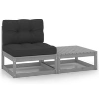 Thumbnail for 2-tlg. Garten-Lounge-Set mit Kissen Grau Kiefer Massivholz