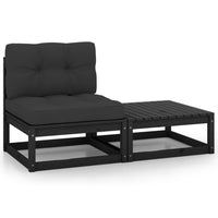 Thumbnail for 2-tlg. Garten-Lounge-Set mit Kissen Schwarz Kiefer Massivholz