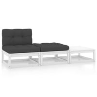 Thumbnail for 3-tlg. Garten-Lounge-Set mit Kissen Weiß Kiefer Massivholz