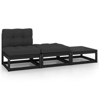 Thumbnail for 3-tlg. Garten-Lounge-Set mit Kissen Schwarz Kiefer Massivholz