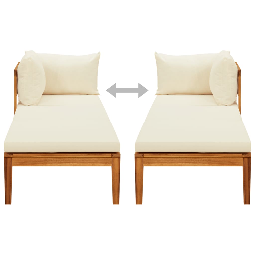 Sonnenliege mit 1 Armlehne Cremeweiß Massivholz Akazie