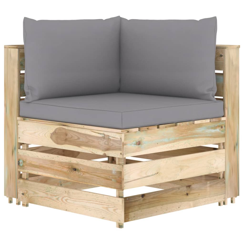 Modulares Ecksofa mit Kissen Grün Imprägniertes Holz