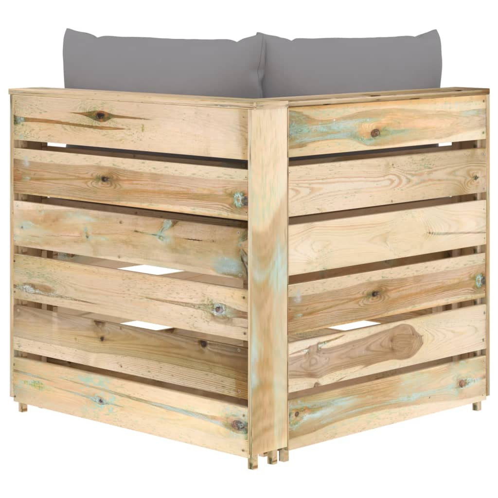 Modulares Ecksofa mit Kissen Grün Imprägniertes Holz