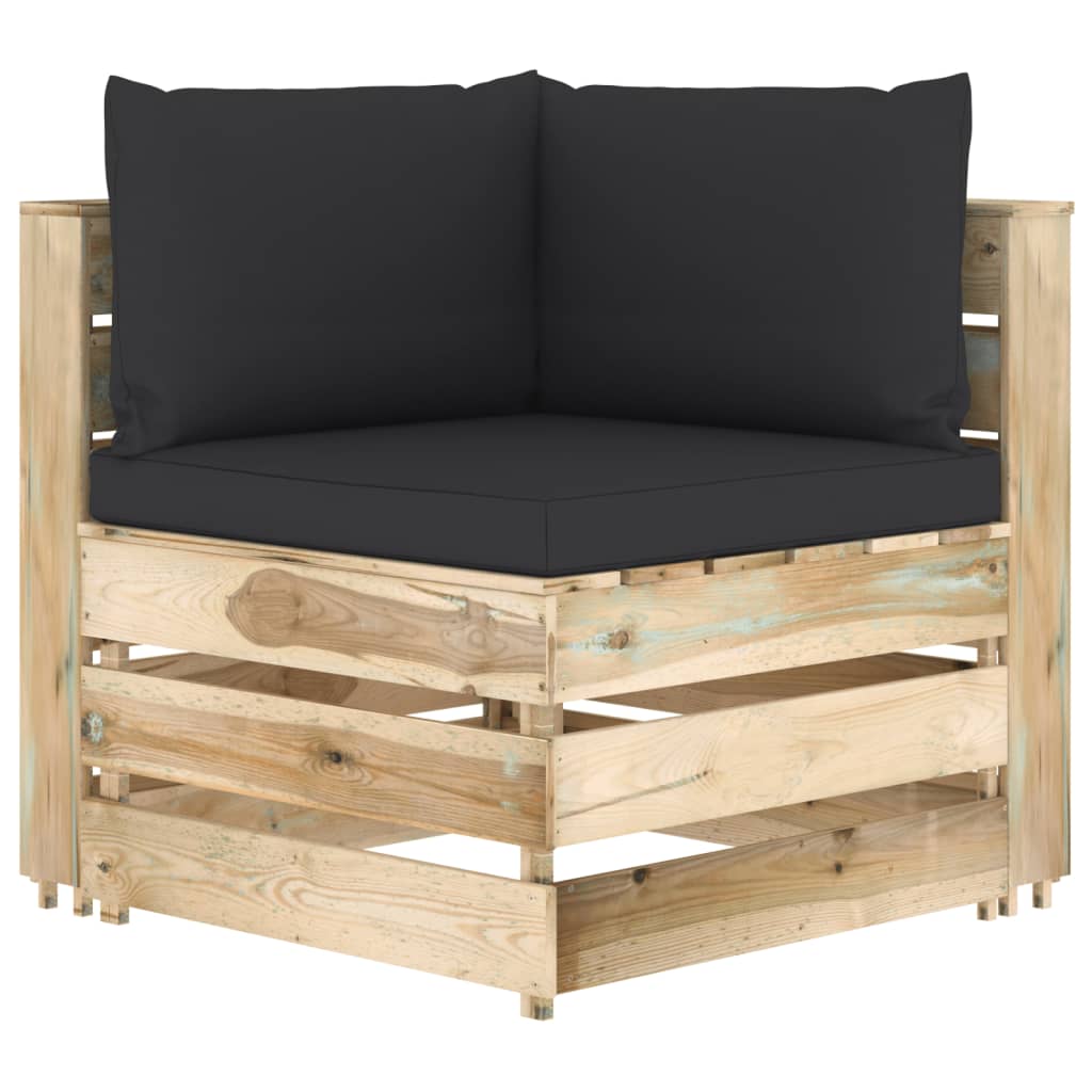 Modulares Ecksofa mit Kissen Grün Imprägniertes Holz