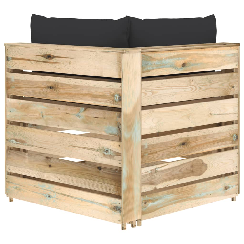 Modulares Ecksofa mit Kissen Grün Imprägniertes Holz