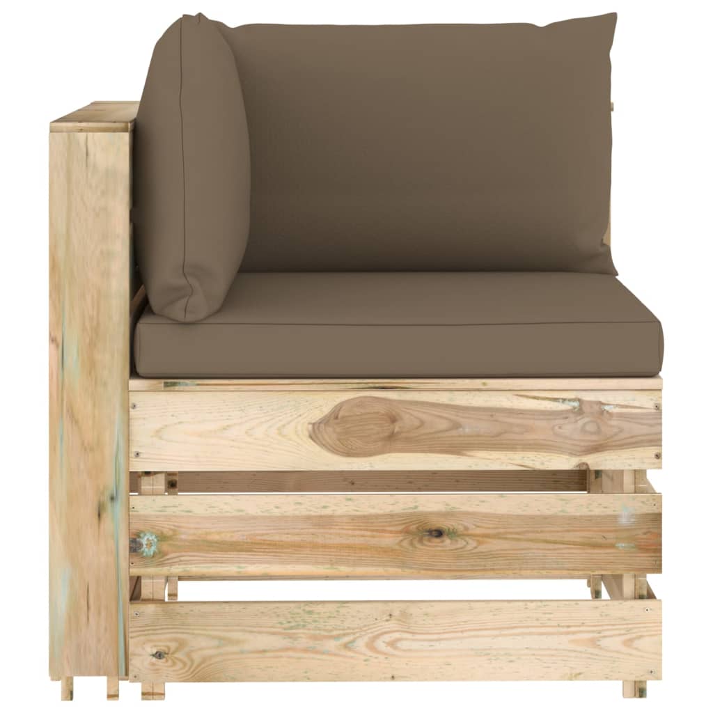 Modulares Ecksofa mit Kissen Grün Imprägniertes Holz