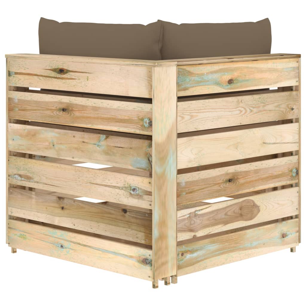 Modulares Ecksofa mit Kissen Grün Imprägniertes Holz