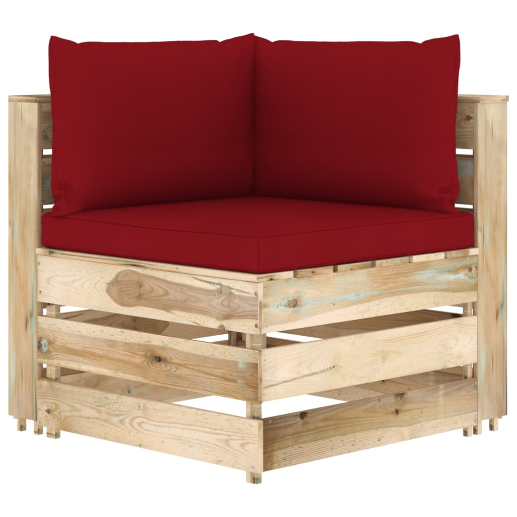 Modulares Ecksofa mit Kissen Grün Imprägniertes Holz
