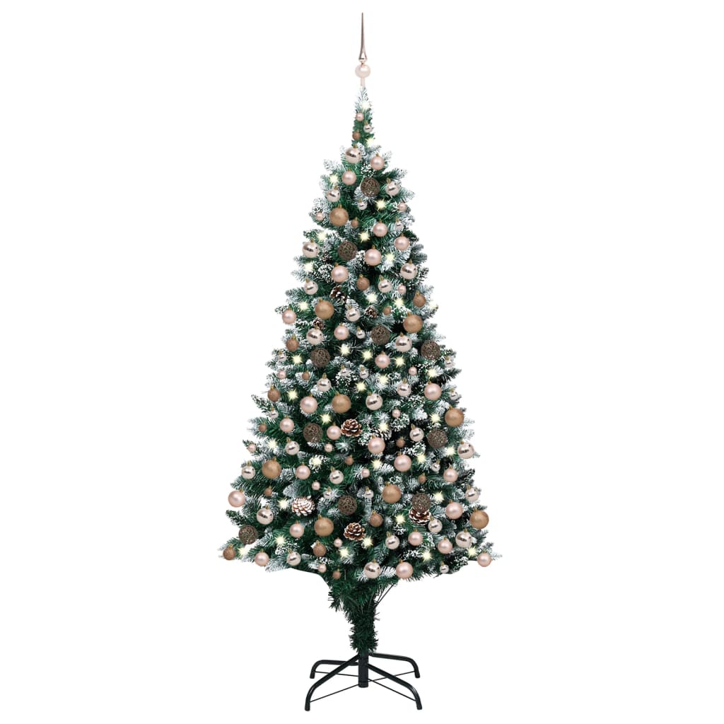 Künstlicher Weihnachtsbaum mit LEDs Kugeln Zapfen 210 cm
