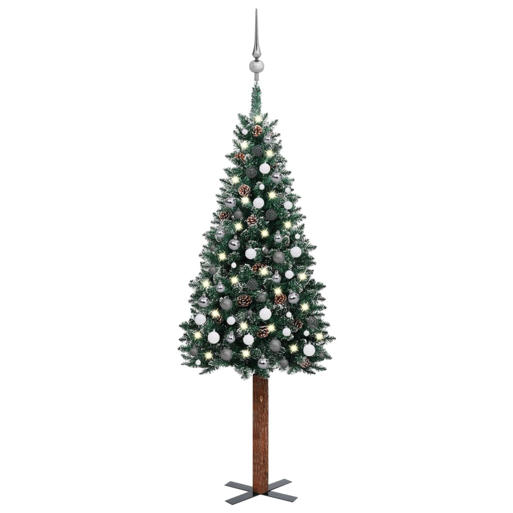 Weihnachtsbaum Schlank mit LEDs & Kugeln Grün 210 cm