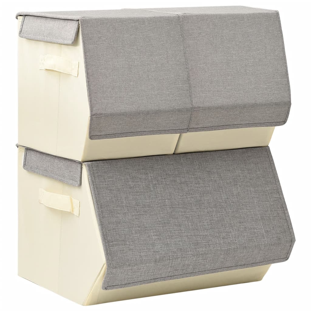 3-tlg. Aufbewahrungsboxen-Set Stapelbar Stoff Grau & Creme