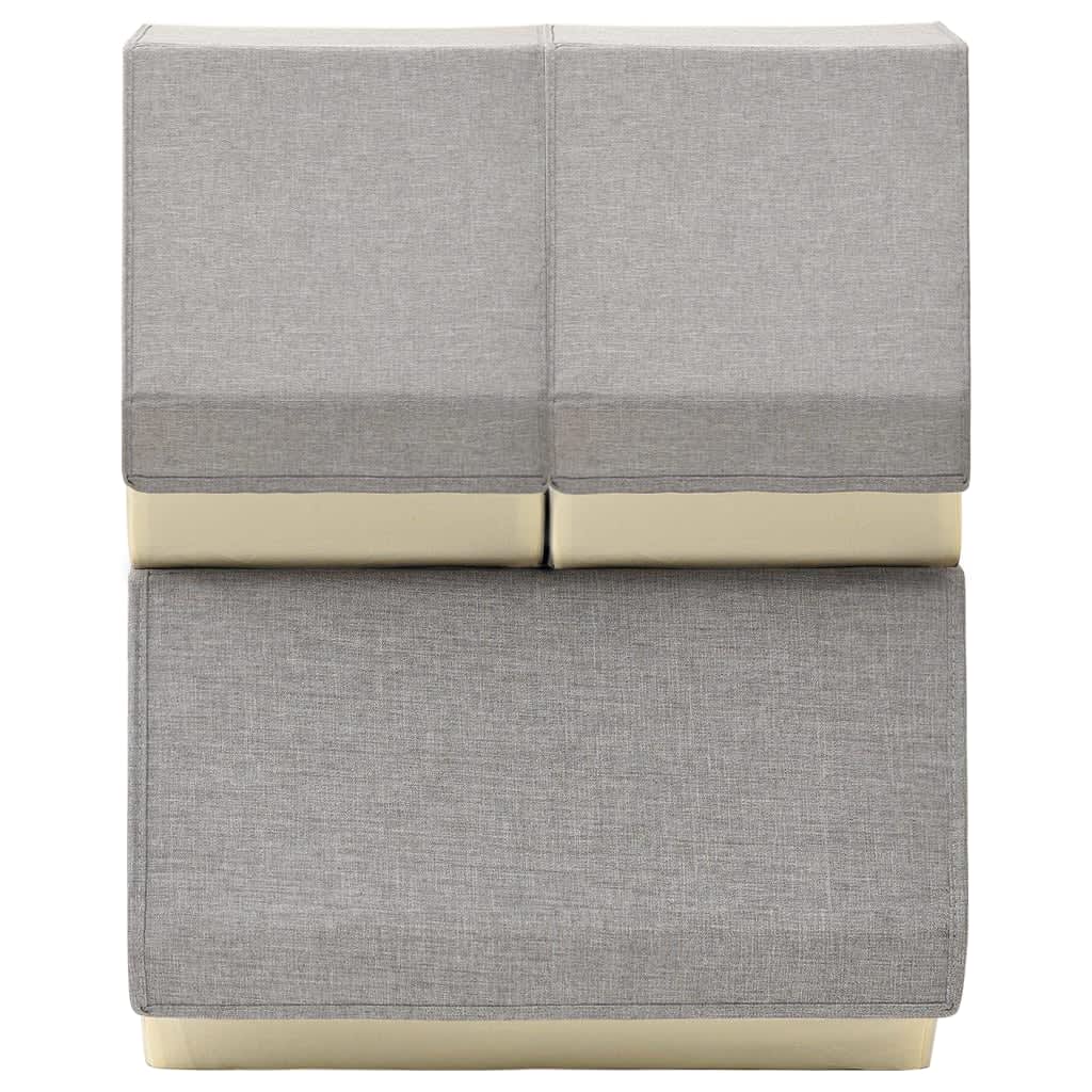 3-tlg. Aufbewahrungsboxen-Set Stapelbar Stoff Grau & Creme