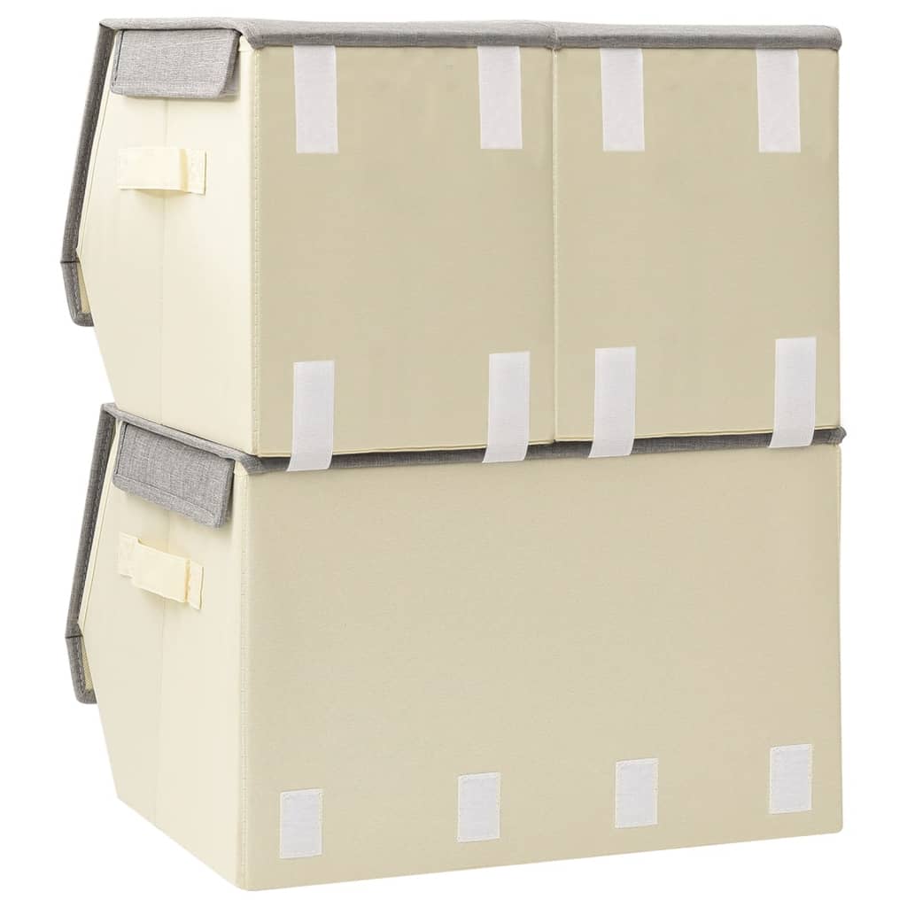 3-tlg. Aufbewahrungsboxen-Set Stapelbar Stoff Grau & Creme