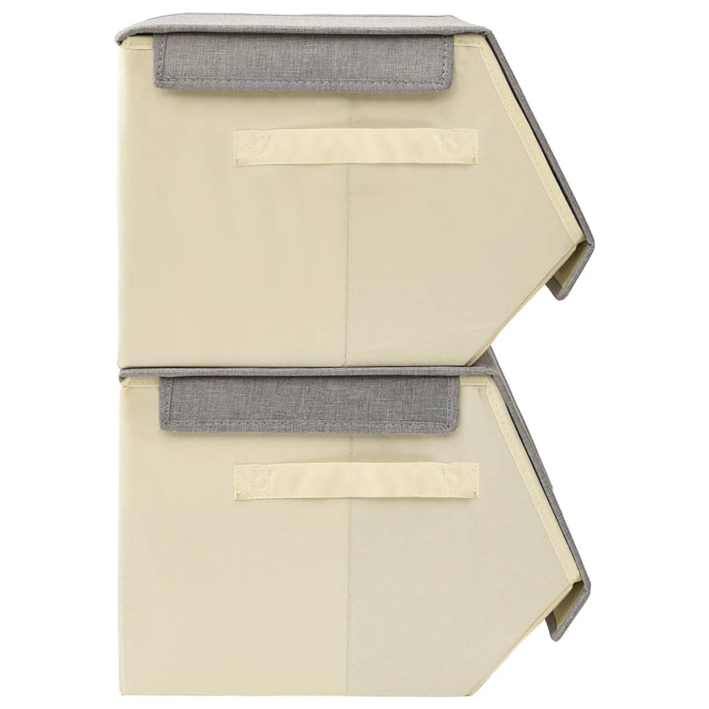 3-tlg. Aufbewahrungsboxen-Set Stapelbar Stoff Grau & Creme