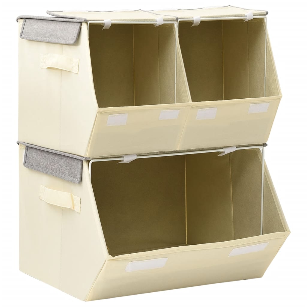 3-tlg. Aufbewahrungsboxen-Set Stapelbar Stoff Grau & Creme