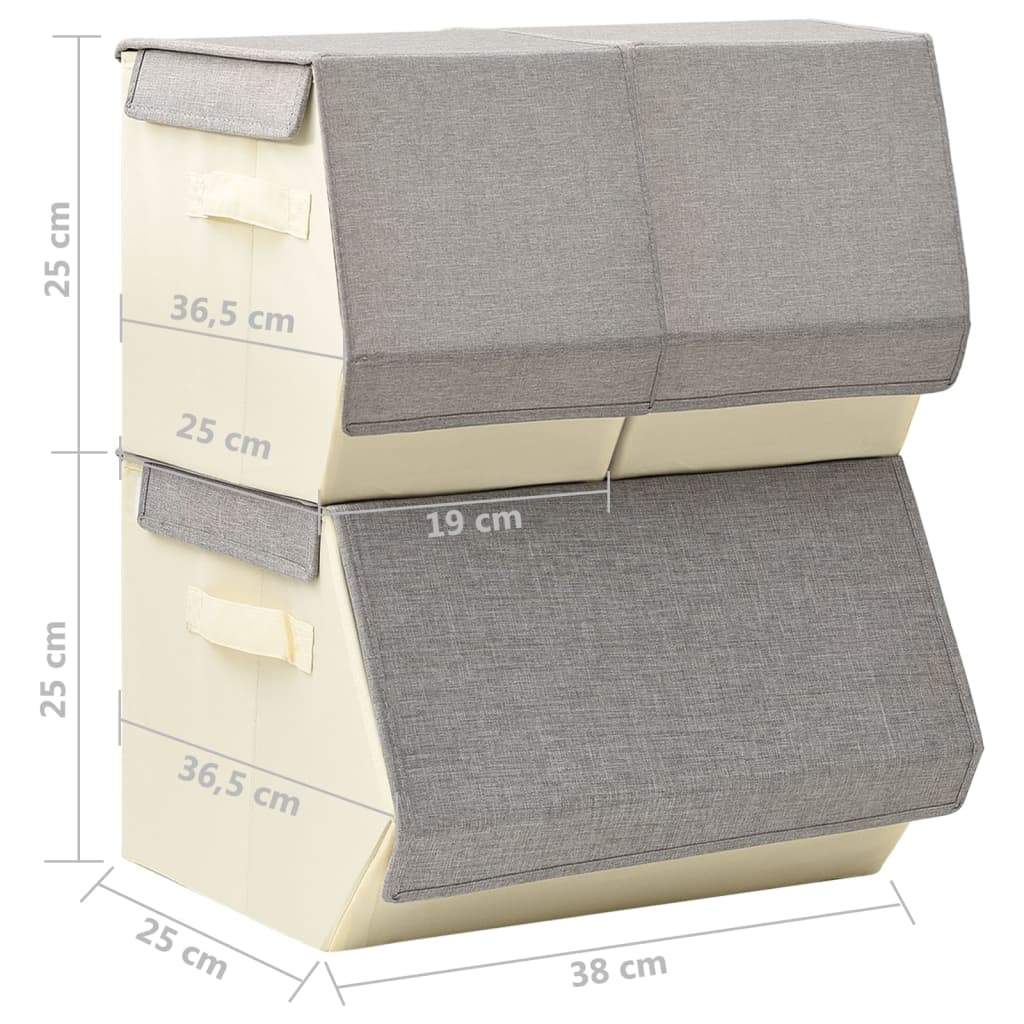 3-tlg. Aufbewahrungsboxen-Set Stapelbar Stoff Grau & Creme