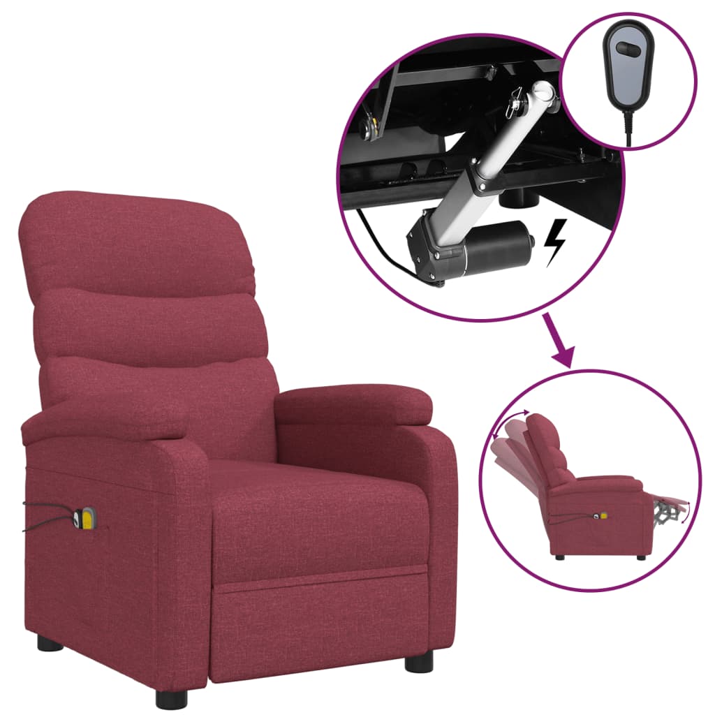Massagesessel Elektrisch Weinrot Stoff