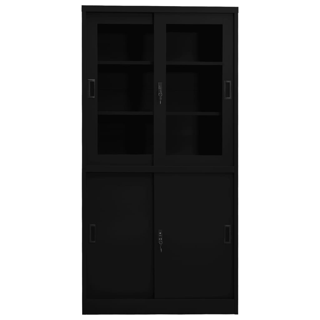 Büroschrank mit Schiebetür Schwarz 90x40x180 cm Stahl
