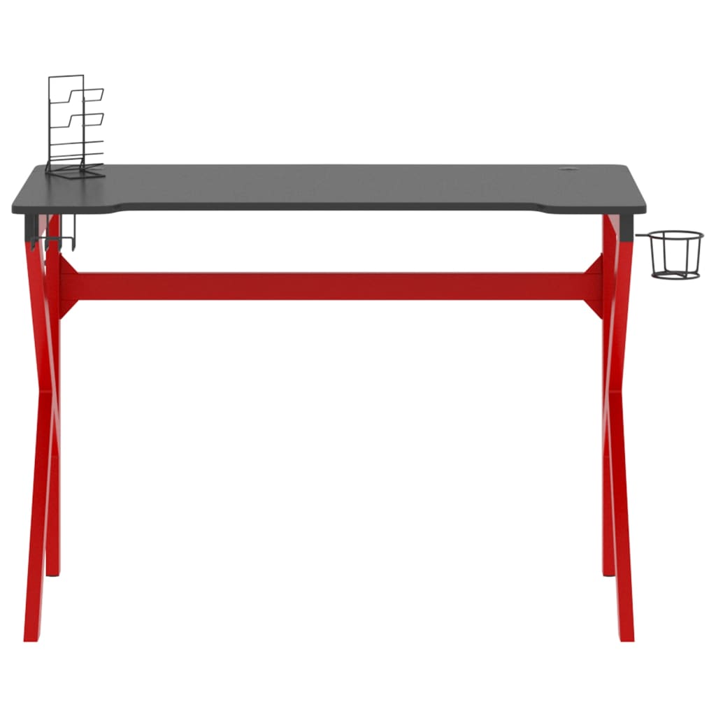 Gaming Schreibtisch mit K-Gestell Schwarz und Rot 110x60x75 cm